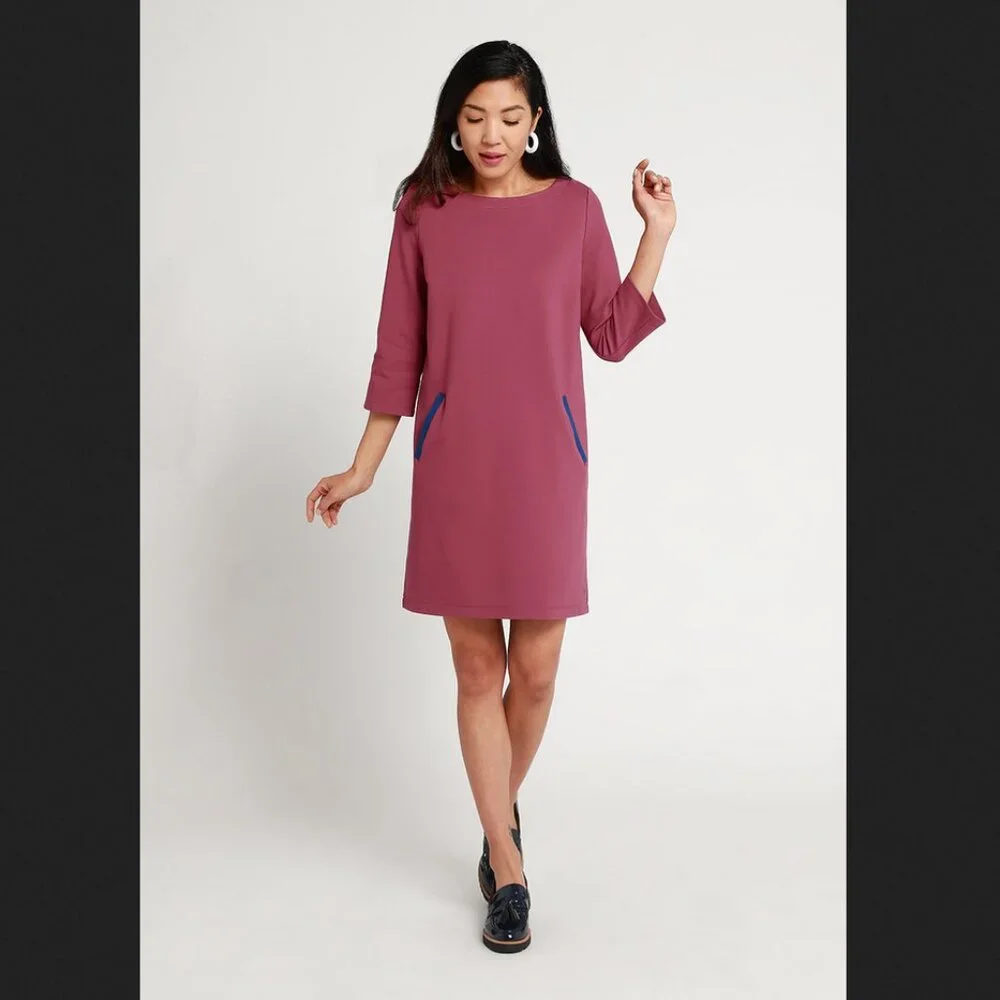 Betabrand Large Mauve Half Day Shift Dress Pockets Summer Coastal NEW - Picture 1 of 3